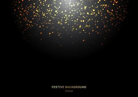 Abstract falling golden glitter lights texture on a black background with lig Stock Illustration