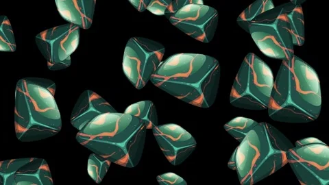 Abstract Falling Green and Orange Marbled Stones on Black Background Stock Footage 344616919
