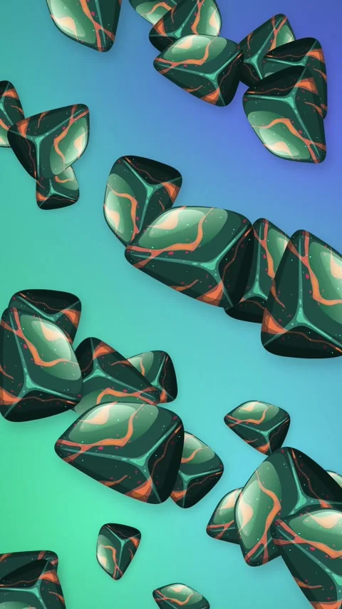 Abstract Falling Green and Orange Patterned Stones on Gradient Background Stock Footage 345037939