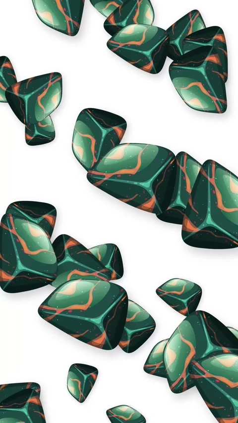 Abstract Falling Green Malachite Stones Animation on White Background Stock Footage 342315663