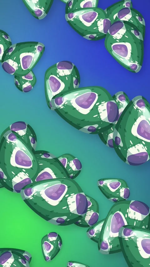 Abstract Falling Green Patterned Objects on Blue and Green Mesh Background Stock Footage 346435562