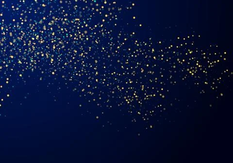 Abstract falling particles golden glitter lights texture on a dark blue backg Illustrazione stock