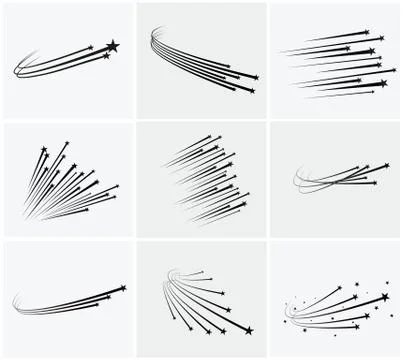 Abstract Falling Star Vector - Black Shooting Star with Elegant Star Trail on Stock Illustration