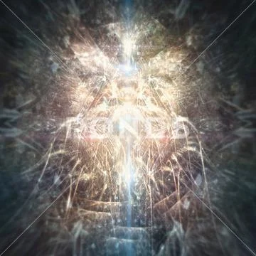 Abstract Fantastic Crystal Entity Glowing and Radiating in Geometric Space Stock Photos