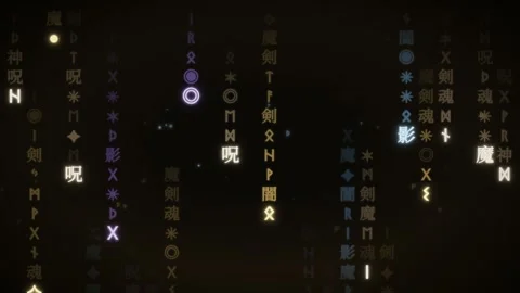 Abstract fantasy matrix code stream with magical runes Stock Footage 339883198