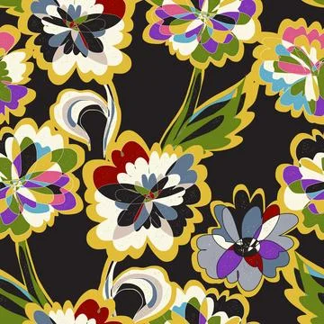 Abstract fantasy psychedelic flowers vector seamless pattern wallpaper backgr Stock Illustration