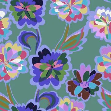 Abstract fantasy psychedelic flowers vector seamless pattern wallpaper backgr Stock Illustration