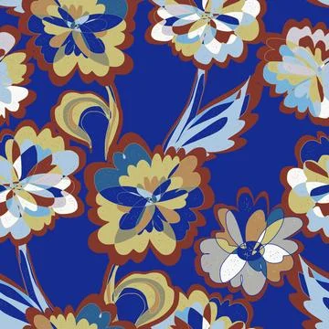 Abstract fantasy psychedelic flowers vector seamless pattern wallpaper backgr Illustrazione stock