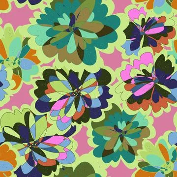 Abstract fantasy psychedelic flowers vector seamless pattern wallpaper backgr Illustrazione stock