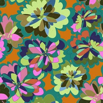 Abstract fantasy psychedelic flowers vector seamless pattern wallpaper backgr Illustrazione stock