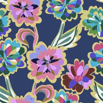 Abstract fantasy psychedelic flowers vector seamless pattern wallpaper backgr Illustrazione stock