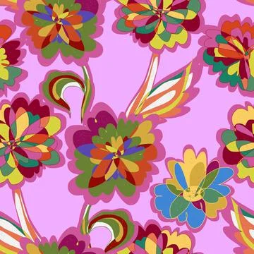 Abstract fantasy psychedelic flowers vector seamless pattern wallpaper backgr Stock Illustration