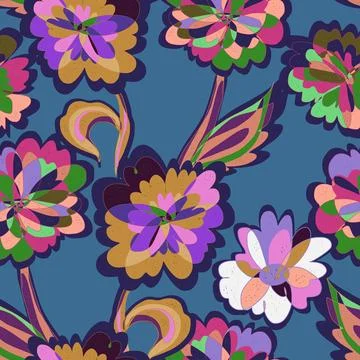 Abstract fantasy psychedelic flowers vector seamless pattern wallpaper backgr Stock Illustration