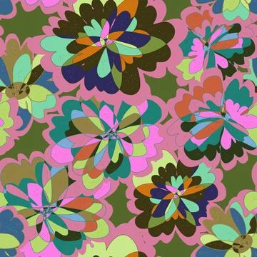 Abstract fantasy psychedelic flowers vector seamless pattern wallpaper backgr Stock Illustration