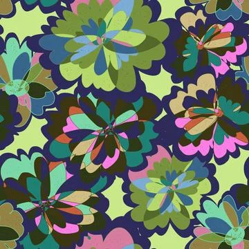 Abstract fantasy psychedelic flowers vector seamless pattern wallpaper backgr 스톡 일러스트
