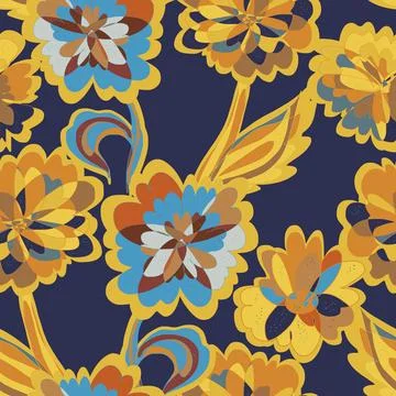 Abstract fantasy psychedelic flowers vector seamless pattern wallpaper backgr Illustrazione stock