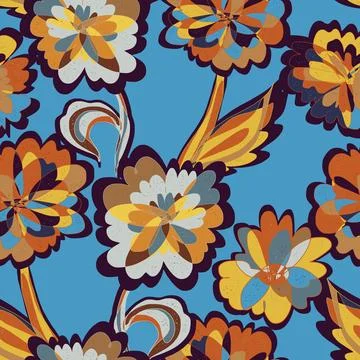 Abstract fantasy psychedelic flowers vector seamless pattern wallpaper backgr 스톡 일러스트