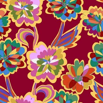 Abstract fantasy psychedelic flowers vector seamless pattern wallpaper backgr 스톡 일러스트