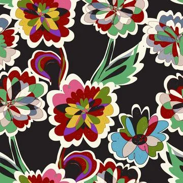 Abstract fantasy psychedelic flowers vector seamless pattern wallpaper backgr 스톡 일러스트