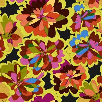 Abstract fantasy psychedelic flowers vector seamless pattern wallpaper backgr 스톡 일러스트