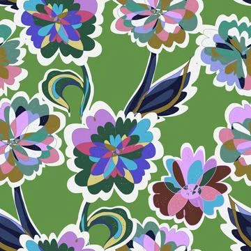 Abstract fantasy psychedelic flowers vector seamless pattern wallpaper backgr Stock Illustration