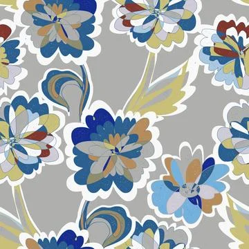 Abstract fantasy psychedelic flowers vector seamless pattern wallpaper backgr Stock Illustration