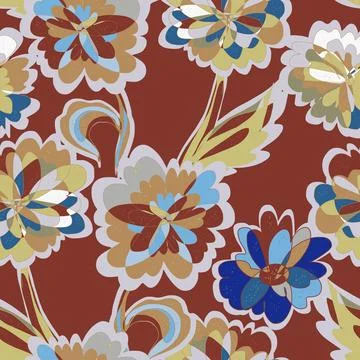 Abstract fantasy psychedelic flowers vector seamless pattern wallpaper backgr Illustrazione stock