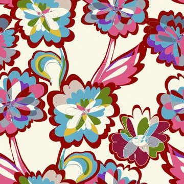 Abstract fantasy psychedelic flowers vector seamless pattern wallpaper backgr Illustrazione stock