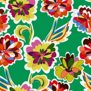 Abstract fantasy psychedelic flowers vector seamless pattern wallpaper backgr Stock Illustration