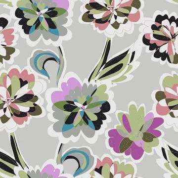 Abstract fantasy psychedelic flowers vector seamless pattern wallpaper backgr Stock Illustration