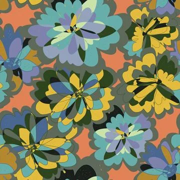 Abstract fantasy psychedelic flowers vector seamless pattern wallpaper backgr Stock Illustration