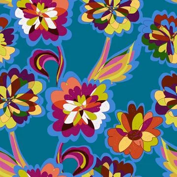 Abstract fantasy psychedelic flowers vector seamless pattern wallpaper backgr Stock Illustration