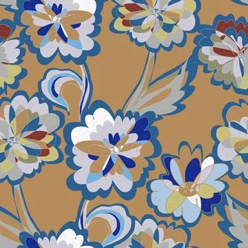 Abstract fantasy psychedelic flowers vector seamless pattern wallpaper backgr Stock Illustration