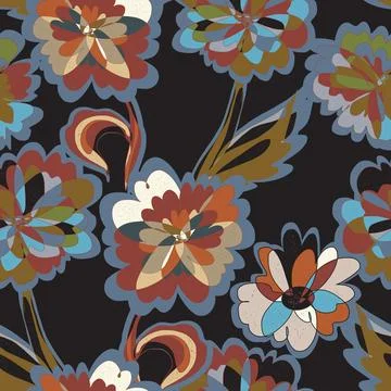 Abstract fantasy psychedelic flowers vector seamless pattern wallpaper backgr Stock Illustration