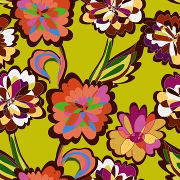 Abstract fantasy psychedelic flowers vector seamless pattern wallpaper backgr Stock Illustration