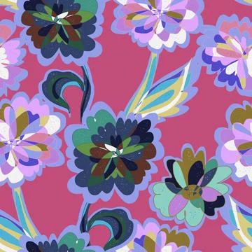 Abstract fantasy psychedelic flowers vector seamless pattern wallpaper backgr Illustrazione stock