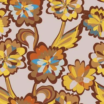Abstract fantasy psychedelic flowers vector seamless pattern wallpaper backgr Stock Illustration