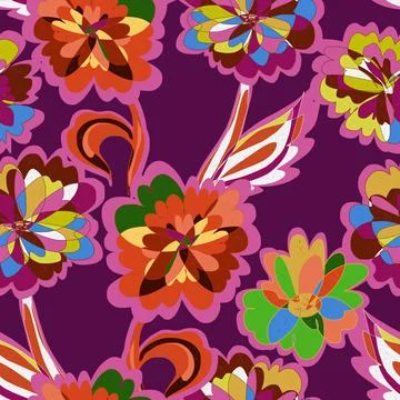 Abstract fantasy psychedelic flowers vector seamless pattern wallpaper backgr Illustrazione stock