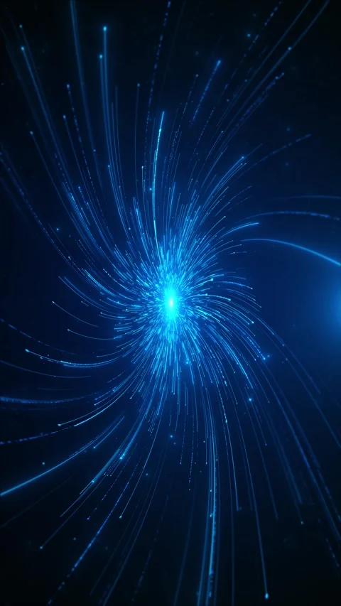 Abstract fast moving glowing neon particle created blue light line motion Stock Footage 314201783