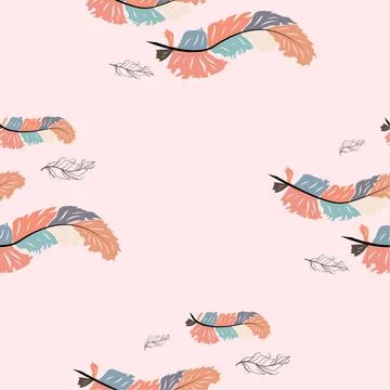 Abstract Feather Wave Decorative Pattern. Seamless Wallcovering Template Stock Illustration