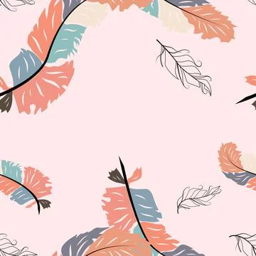Abstract Feather Wave Decorative Pattern. Seamless Wallcovering Template Stock Illustration