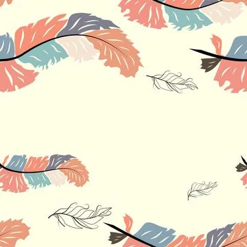 Abstract Feather Wave Decorative Pattern. Seamless Wallcovering Template Stock Illustration