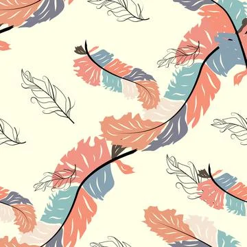Abstract Feather Wave Decorative Pattern. Seamless Wallcovering Template Stock Illustration