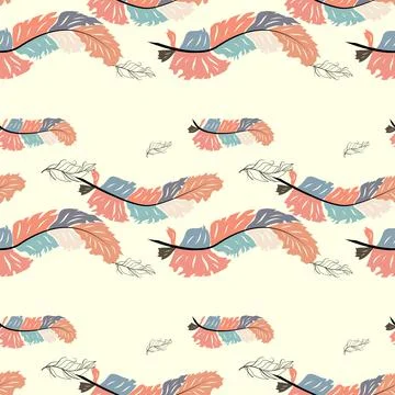 Abstract Feather Wave Decorative Pattern. Seamless Wallcovering Template Stock Illustration