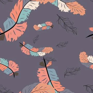 Abstract Feather Wave Decorative Pattern. Seamless Wallcovering Template 스톡 일러스트