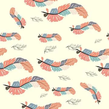 Abstract Feather Wave Decorative Pattern. Seamless Wallcovering Template Illustrazione stock