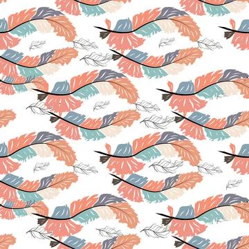 Abstract Feather Wave Decorative Pattern. Seamless Wallcovering Template Stock Illustration