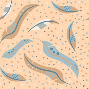 Abstract feathers seamless pattern with geometric elements. Stock Illustration