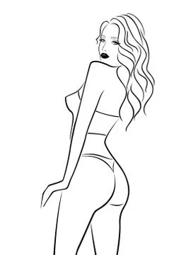 Abstract female half turn back in bikini Stock Illustration