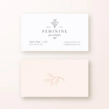Abstract Feminine Leaf Branch Vector Sign or Logo and Business Card Template Illustrazione stock
